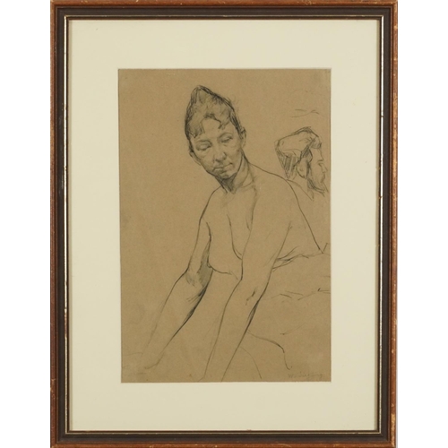 1736 - W Sieglind - Study of a nude lady, pencil, Amanda Crouch inscribed label verso, mounted, framed and ... 