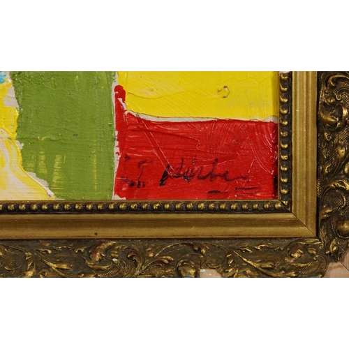 1622A - Abstract composition, geometric shapes, impasto oil on board bearing an E Stacy-Marks gallery label ... 