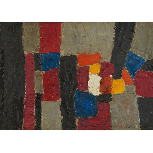 1739 - Manner of Robert Sadler - Abstract composition, geometric shapes, Expressionist oil on board, mounte... 