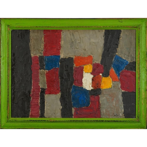 1739 - Manner of Robert Sadler - Abstract composition, geometric shapes, Expressionist oil on board, mounte... 