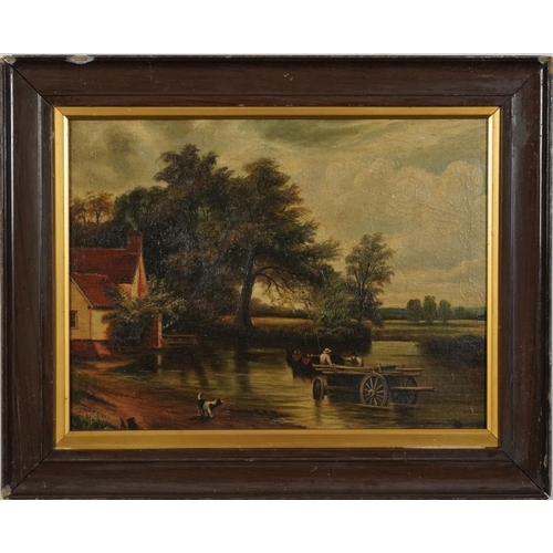 1703 - After John Constable - Horse and cart before trees, Old Master style oil on board, mounted and frame... 