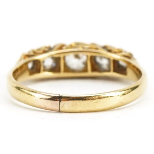 2018 - Victorian 18ct gold diamond five stone  ring, Birmingham 1897, the largest central diamond approxima... 