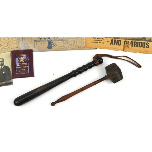 349 - Sundry items including a turned wood gavel and Police truncheon