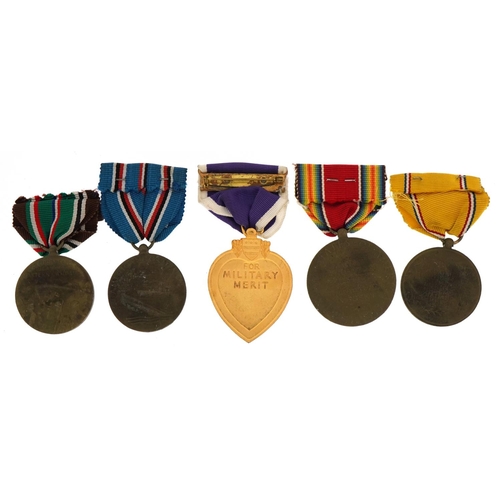 672 - Five American military interest medals including Purple Heart