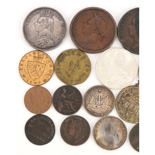 541 - 18th century and later British and world coinage and tokens including Queen Victoria 1887 half crown... 