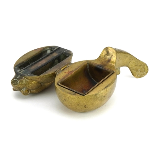 106 - Chinese patinated bronze box and cover in the form of a fish, possibly for incense, 15.5cm in length