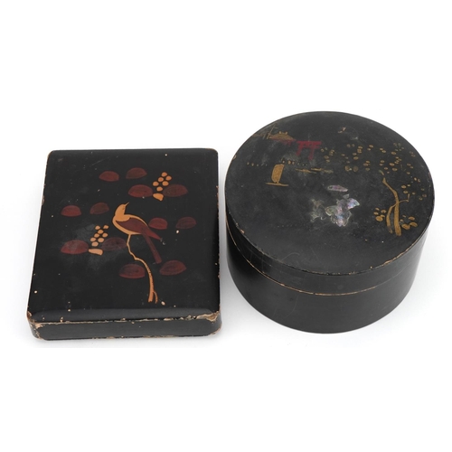 1273 - Two Chinese lacquered boxes including a cylindrical example, the largest 20cm in length