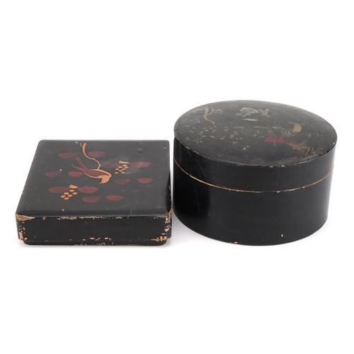 1273 - Two Chinese lacquered boxes including a cylindrical example, the largest 20cm in length