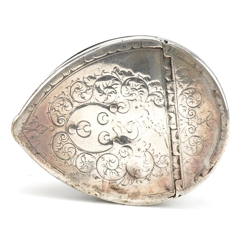 2702 - Antique continental silver mounted cowrie shell snuff box, impressed I. C maker's mark to the interi... 