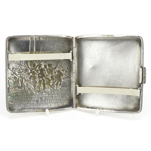 2706 - Charles Horner, military interest silver plated cigarette case embossed with The Night Watch, 8.5cm ... 