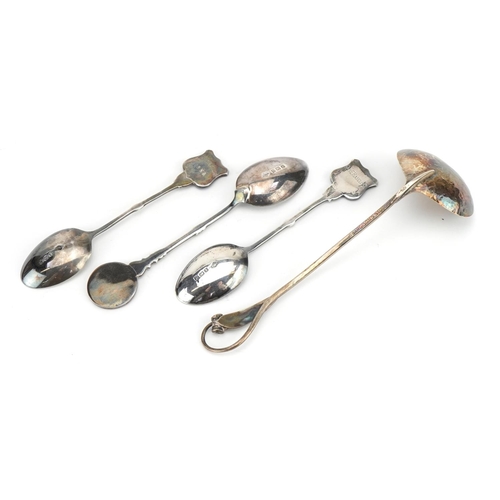 2742 - Three silver and enamel teaspoons and a naturalistic spoon impressed Sargisons STG, total weight 74.... 