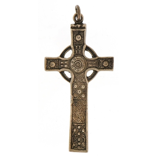 2737 - Shipton & Co Ltd, Silver Celtic cross pendant, Chester 1935, 7.5cm high, 25.0g