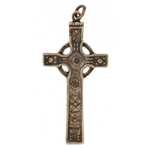 2737 - Shipton & Co Ltd, Silver Celtic cross pendant, Chester 1935, 7.5cm high, 25.0g