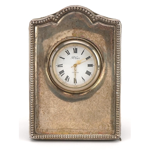 2710 - Carrs, silver mounted easel clock, Sheffield 1994, 9cm high