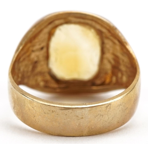 2078 - 9ct gold citrine signet ring, the citrine approximately 11.0mm x 9.5mm, size K, 6.1g