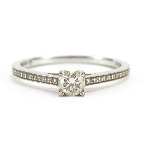 2099 - 18ct white gold diamond solitaire ring with diamond set shoulders, the diamond solitaire approximate... 