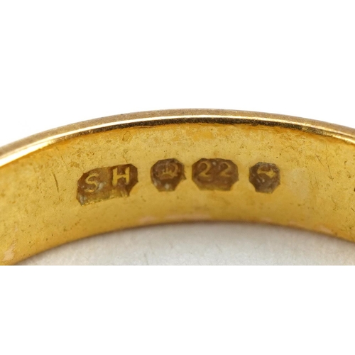 2296 - 22ct gold wedding band, size I, 3.5g