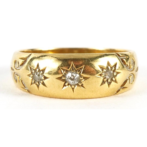 2094 - Edwardian 18ct gold diamond three stone Gypsy ring housed in an A Ashwell & Co box, Chester 1902, si... 