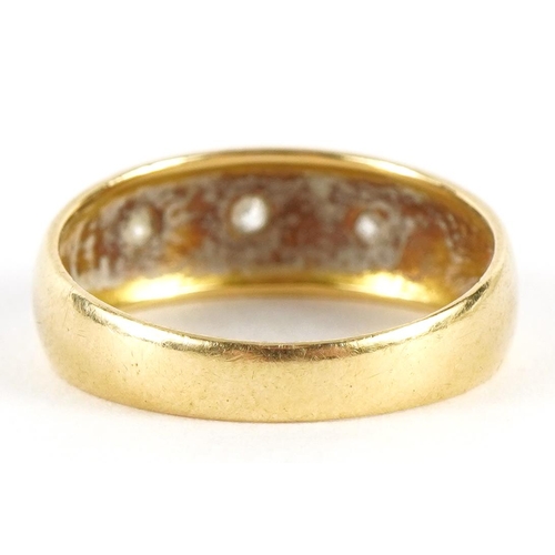 2094 - Edwardian 18ct gold diamond three stone Gypsy ring housed in an A Ashwell & Co box, Chester 1902, si... 