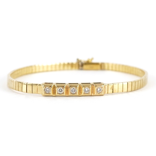 2060 - 14ct gold bracelet set with five diamonds, 18.5cm in length, 12.3g