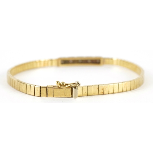 2060 - 14ct gold bracelet set with five diamonds, 18.5cm in length, 12.3g