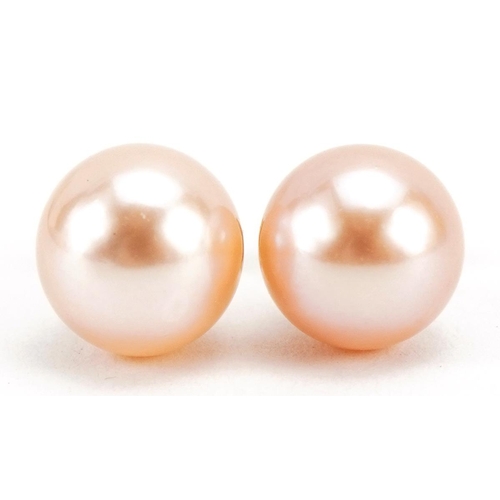 2295 - Pair of 9ct gold freshwater pearl stud earrings, 9mm in diameter, 2.6g