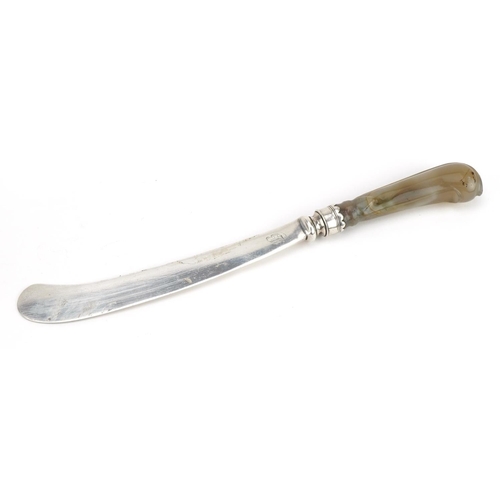 2682 - John & Henry Lias, Victorian silver knife with carved agate handle, London, possibly 1842, 17.5cm in... 