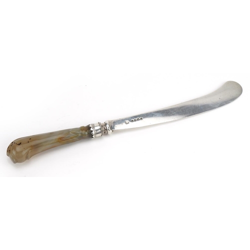 2682 - John & Henry Lias, Victorian silver knife with carved agate handle, London, possibly 1842, 17.5cm in... 