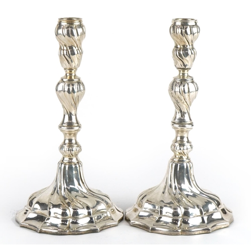 2677 - Pair of German 835 grade silver candlesticks, 23cm high, 956.0g