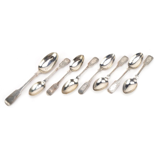 2748 - Edwardian and later silver spoons including a set of six, the largest 17cm in length, total 178.2g