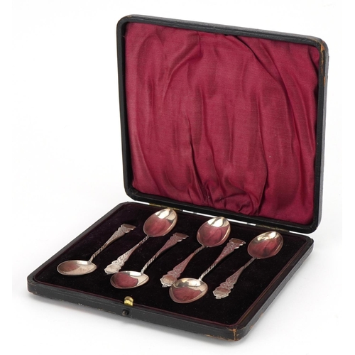 2783 - Edwardian cased set of silver teaspoons with shield shaped engraved terminals, Birmingham 1905, 10.5... 