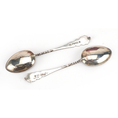 2783 - Edwardian cased set of silver teaspoons with shield shaped engraved terminals, Birmingham 1905, 10.5... 