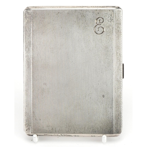 2674 - Elizabeth II rectangular silver cigarette case with engine turned decoration and gilt interior, Birm... 