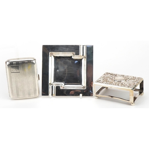 2673 - Victorian and later silver objects comprising embossed matchbox case, rectangular cigarette case wit... 