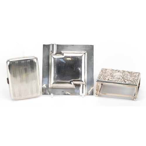 2673 - Victorian and later silver objects comprising embossed matchbox case, rectangular cigarette case wit... 