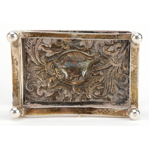 2673 - Victorian and later silver objects comprising embossed matchbox case, rectangular cigarette case wit... 