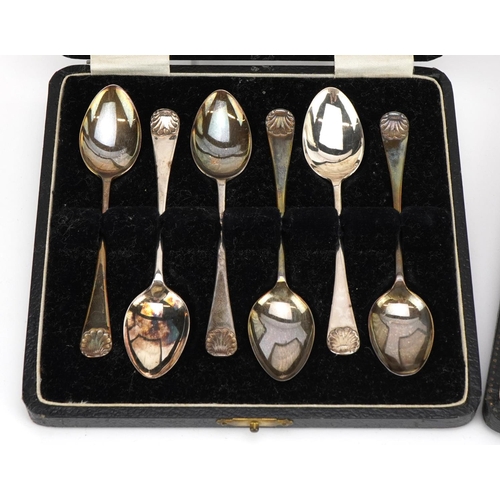 2724 - Two cased sets of six silver teaspoons, the largest each 10.5cm in length, total 109.2g