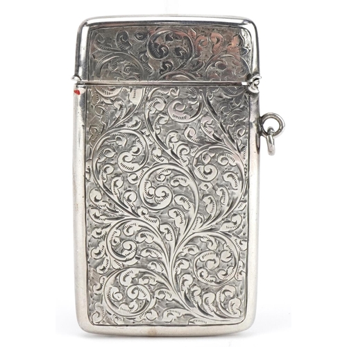 2771 - Edwardian silver card case with engraved decoration, indistinct maker's mark, Birmingham 1904, 8.5cm... 