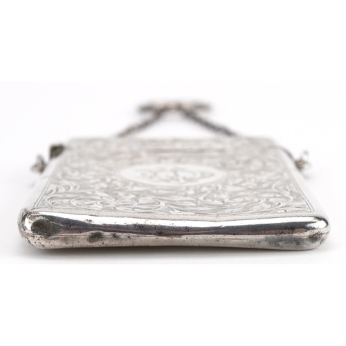 2693 - Lucas & Co, Victorian silver chatelaine card case with engraved decoration, Birmingham 1899, 9cm x 6... 