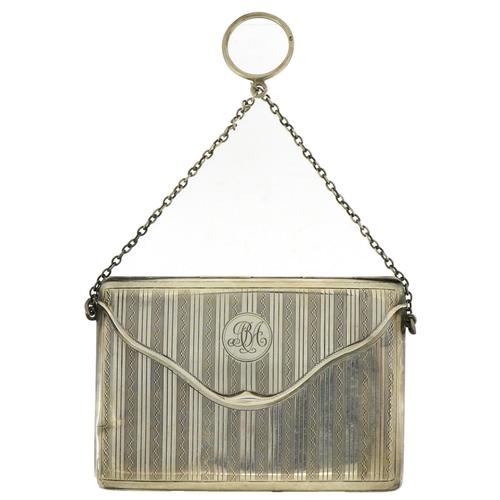 2685 - Colen Hewer Cheshire, Art Deco silver chatelaine card case, Chester 1920, 10cm x 7.5cm, 82.7g