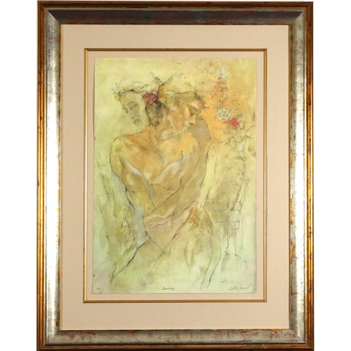 1445 - Intimacy, pencil signed artist's proof print in colour, indistinctly signed, mounted, framed and gla... 