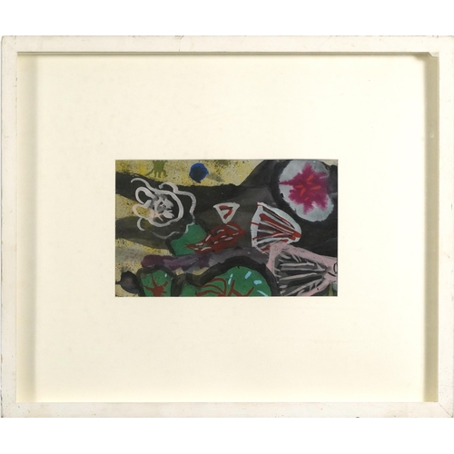 1497 - Abstract composition, gouache, indistinctly inscribed verso, mounted, framed and glazed, 30cm x 19cm... 