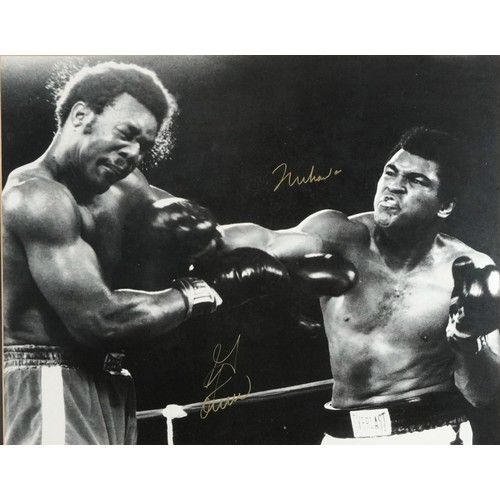 602 - Boxing interest George Foreman and Muhammad Ali display with ink signatures of George Foreman Muhamm... 