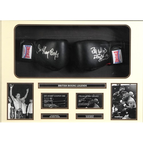 600 - Boxing interest British boxing legends signed display including two gloves signed by Sir Henry Coope... 