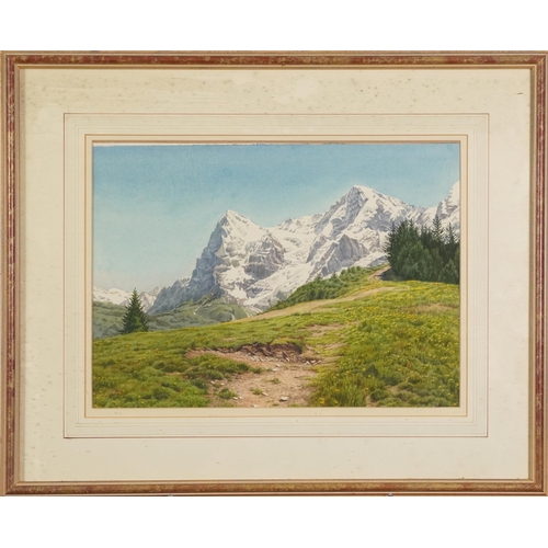 1367 - Joan Morgan - The Monch and the Eiger, watercolour, E Stacy Marks Gallery details and label verso, m... 