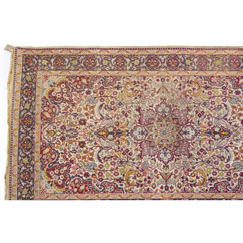 1008 - Rectangular Persian part silk Qum style rug having an allover design onto a beige ground, 160cm x 93... 