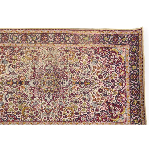 1008 - Rectangular Persian part silk Qum style rug having an allover design onto a beige ground, 160cm x 93... 