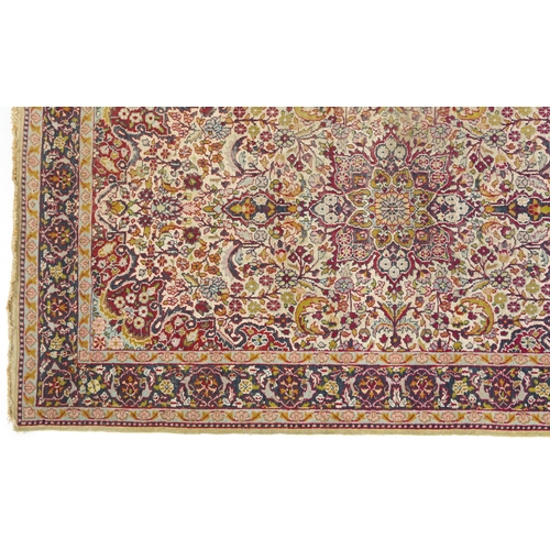 1008 - Rectangular Persian part silk Qum style rug having an allover design onto a beige ground, 160cm x 93... 