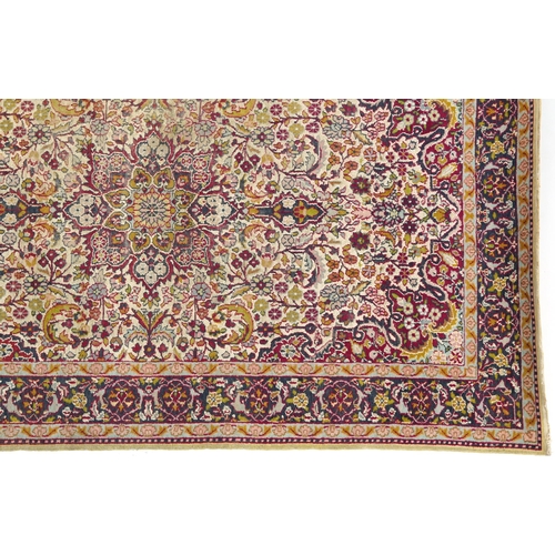 1008 - Rectangular Persian part silk Qum style rug having an allover design onto a beige ground, 160cm x 93... 