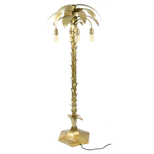 1011 - Gilt metal palm tree design four branch standard lamp, 188cm high